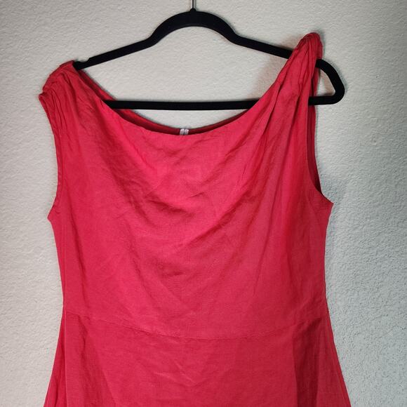 by Anthropologie Red Linen Blend Midi Length Dress Asymmetrical Neckline, S - Picture 7 of 8